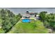 Backyard paradise featuring an above-ground pool, tiki bar, and waterfront views at 1395 S Lake Reedy Blvd, Frostproof, FL 33843