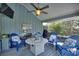 Enclosed porch with an ceiling fan, table with chairs and a fish themed decor at 1395 S Lake Reedy Blvd, Frostproof, FL 33843