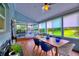 Cozy sunroom featuring a dining table, ceiling fan, and large windows with backyard views at 1395 S Lake Reedy Blvd, Frostproof, FL 33843