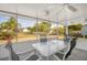 Enjoy outdoor dining in this screened patio with ceiling fan overlooking the backyard at 3055 Steeplechase Dr, Lakeland, FL 33811