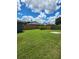 Green backyard featuring well-maintained lawn, wooden fencing, and tropical plants at 8804 Harrison Rd, Lakeland, FL 33810