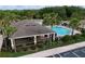 Aerial view of the community pool with palm trees and ample seating at 3205 Royal Tern Dr, Winter Haven, FL 33881