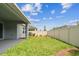 Fenced backyard with lush lawn and landscaping, offering privacy and a covered patio for outdoor enjoyment at 6051 Sacred Oak Ave, Mount Dora, FL 32757