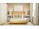 Bright bedroom featuring a natural wood bed frame, patterned pillows and neutral color palette at 2105 Stake Out Way, Apopka, FL 32703