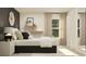 Bedroom featuring a cozy bed, floating shelves, decor, and natural light from the window at 463 Puma Loop, Groveland, FL 34736