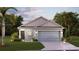 Charming single-Gathering home featuring a two-car garage, manicured lawn, and tidy landscaping at 5611 Vinyasa Rd, Clermont, FL 34714