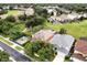 Aerial shot of a residential area featuring well-kept homes, mature trees, and green lawns, showcasing community living at 8646 La Isla Dr, Kissimmee, FL 34747