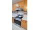 A stainless steel oven and overhead extractor fan coupled with light wood cabinets and dark hardware at 1524 New Jersey Oaks Ct, Lakeland, FL 33801