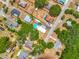An aerial view showcases a charming neighborhood with lush trees, homes, and a sparkling blue pool at 70 N Oak Ave, Umatilla, FL 32784