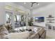 Bright and airy living room with high ceilings, a comfortable sofa, and a view of the outdoor patio at 5500 W Lake Butler Rd, Windermere, FL 34786