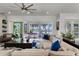 Spacious living room features a water view with open access to an outdoor billiards area at 5500 W Lake Butler Rd, Windermere, FL 34786