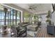 Inviting screened patio with comfortable seating, a lake view, and an outdoor dining area for relaxing and entertaining at 5500 W Lake Butler Rd, Windermere, FL 34786