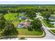 Backyard aerial view with a screened pool, lawn, and beautiful surrounding landscape at 5060 Se 40Th St, Ocala, FL 34480
