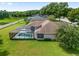 Aerial view of a backyard with a screened-in pool and lush green grass at 5060 Se 40Th St, Ocala, FL 34480