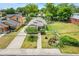 An aerial view of the property featuring well-maintained landscaping, a long driveway, and the charming exterior at 830 Polk St, Orlando, FL 32805