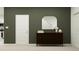 Tastefully decorated hallway with stylish dark wood dresser, and a modern mirror at 7558 Headwaters Ct, Groveland, FL 34736