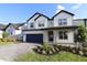 Attractive two-story home featuring a blue garage door and lush front yard at 16994 Cedar Valley Cir, Clermont, FL 34711