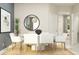 Elegant dining room with modern decor, a round table, and seating for six, perfect for entertaining at 2660 Skyline Loop, Kissimmee, FL 34758