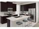 Modern kitchen featuring dark wood cabinets, stainless steel appliances, and a central island with stool seating at 2437 Spring Tune Aly, Kissimmee, FL 34744
