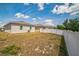 Backyard featuring St. Augustine grass, white fences, and gray homes at 3184 Whispering Trails Ave, Winter Haven, FL 33884