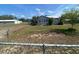 Light blue home featuring a metal roof, bordered by a chain link fence under a sunny blue sky at 149 County Road 640, Lake Wales, FL 33859