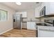 Modern kitchen with stainless steel appliances, granite countertops, and wood-look floors at 1727 Bonita Ave, Orlando, FL 32805