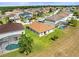 Expansive aerial view of a residential community with houses, manicured lawns, and screened-in pools on a sunny day at 358 Canna Dr, Davenport, FL 33897