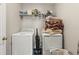 Convenient laundry room with modern washer, dryer, overhead shelving and plenty of storage space at 358 Canna Dr, Davenport, FL 33897