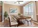 Dining room with modern table, chairs, contemporary art and large window at 2721 Stonewood Dr, Lakeland, FL 33810
