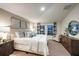 Comfortable bedroom features neutral decor, carpeted floor, and windows with views to outside at 1038 Foreshore Ln, Haines City, FL 33844