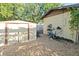Backyard with a shed, gravel, and storage options, offering a practical outdoor space at 1852 E Fern Rd, Lakeland, FL 33801