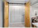 Pantry features wood-paneled sliding doors and wire shelving at 208 Se 32Nd Ave, Ocala, FL 34471