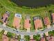 This aerial view highlights the property's prime location on a street with meticulously maintained lawns at 1839 Via Lago Dr, Lakeland, FL 33810
