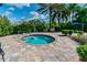 Community hot tub surrounded by beautiful tropical landscaping and a brick paver deck at 1839 Via Lago Dr, Lakeland, FL 33810
