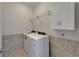 Convenient laundry room with washer, dryer, shelving, and storage cabinets at 2612 Canyon Crest Dr, Lakeland, FL 33811