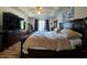 Well-lit primary bedroom with tray ceiling, a large television, and a cozy king-size bed at 205 Golf Aire Blvd, Haines City, FL 33844