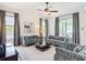 A living room with modern furniture, a rug, and large windows at 2806 Spinning Silk Ct, Kissimmee, FL 34747