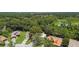 Aerial view showcases the property with a large tree, lush greenery, and a nearby pond at 519 Market W Sq, Lakeland, FL 33813