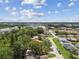 Scenic aerial view of a residential neighborhood with lush greenery and scattered rooftops under a partly cloudy sky at 519 Market W Sq, Lakeland, FL 33813