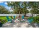Outdoor seating area around fire pit set on brick pavers is perfect for backyard entertaining at 811 Patricia Pl, Lakeland, FL 33809