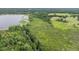 Aerial panorama shows the edges of a calm lake meeting green fields and forest, forming a beautiful, natural border at 1611 County Road 753S, Webster, FL 33597