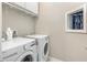 Convenient laundry room features modern washer and dryer units with functional built-in storage at 472 Pontevedra Rd, Davenport, FL 33837