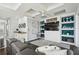Beautiful living room featuring modern decor, ample seating, and built in shelving at 7523 Excitement Dr, Kissimmee, FL 34747