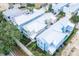 Aerial view showcases the colorful homes with white roofs, sidewalks, and verdant lawns at 1430 Reunion Blvd, Reunion, FL 34747