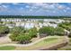 Beautiful aerial view of colorful community homes by a lake, offering a serene and vibrant living environment at 1430 Reunion Blvd, Reunion, FL 34747