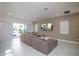 Bright and airy living room with a large sectional, sliding doors to the pool, and stylish decor at 1430 Reunion Blvd, Reunion, FL 34747