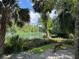 Serene water view with a wooden bench, surrounded by palm trees and verdant foliage for relaxation at 9530 Sw 189Th Ct, Dunnellon, FL 34432
