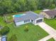 Aerial view of a beautiful home with a pool and lush landscaping at 34 Aaron Cir, Ormond Beach, FL 32174