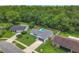 Drone view of the property, highlighting the home's expansive yard, private pool, and serene wooded backdrop at 34 Aaron Cir, Ormond Beach, FL 32174