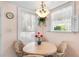 Cozy breakfast nook with a wooden table, floral chairs, and natural light from the windows at 2110 Reaney Rd, Lakeland, FL 33803